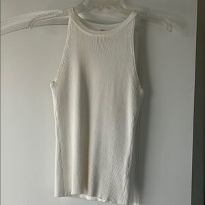 White Ribbed Round Neck Tank Top